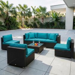 Outdoor Rattan Sectional Sofa Set with Coffee Table, we finance & Deliver