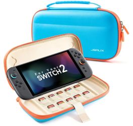 Portable Switch 2 Case with 10 Game Slots, Protective Hard Shell for Travel and Storage, Blue