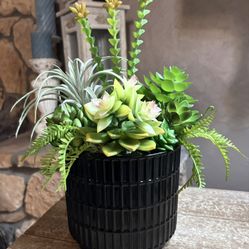 The-12in Width-13in HANDMADE artificial Cactus In A Black Ceramic Container 