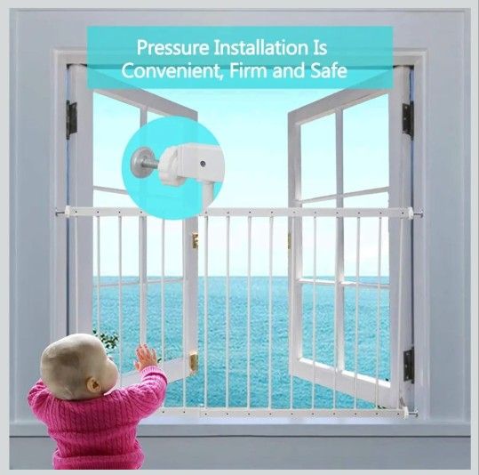 (NEW) WAOWAO Window Safety Guard Gate for Kids, Toddlers, and Pets. Fits 22.44"-36.22" Wide, White