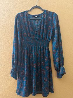 Boho Floral Print Long Sleeve Mini Dress