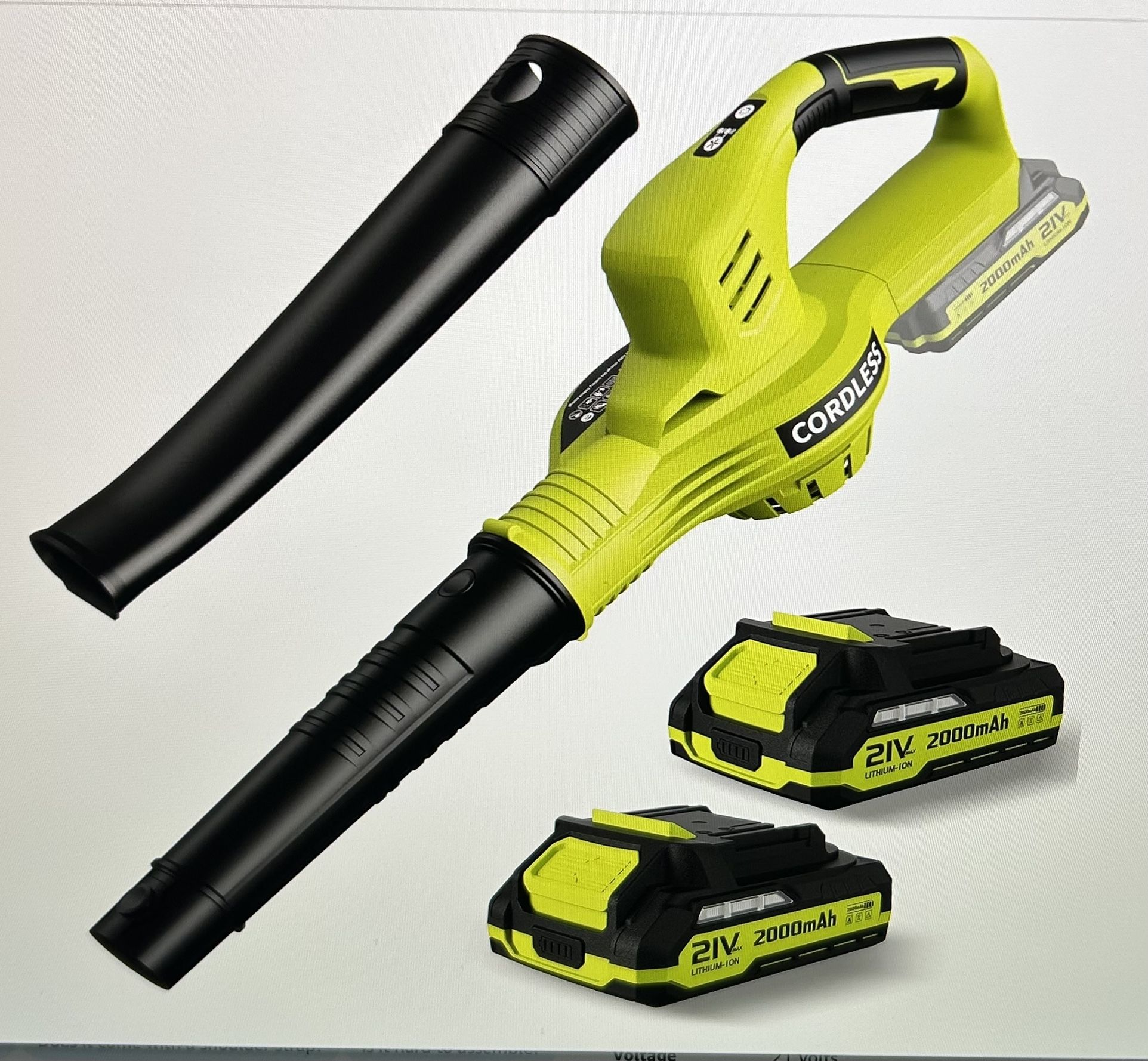 21V Cordless Leaf Blower 2 Batteries