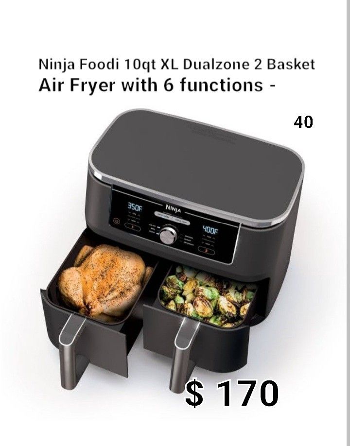New Ninja Food 10 Qt XL Dualzone 2 Baskets Air Fryer With 6 Functions