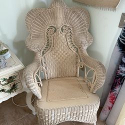 Peacock Back rocking Chair, Glass Top Table, & Mirror Set