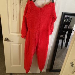 Size Small Red Furry Long Sleeve Onesie
