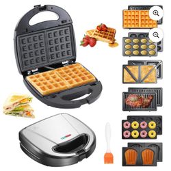 6-in-1 Waffle Iron, Panini Press, and Grill Set with Organizer