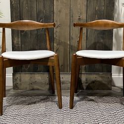 TWO Barmeen Upholstered Solid Wood Wingback Side Chair in Brown. Small repair made to one of the chairs on front- not structural! 28.88” H x 21.63” W