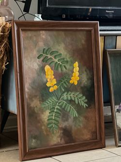 Vintage original painting candle stick plant botanical