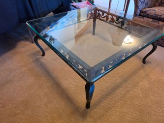 Decorative Metal & Glass Coffee Table – Grapevine Design – 36" x