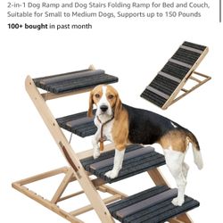 Deergym 2-in-1 Dog Ramp and Dog Stairs Folding Ramp for Bed and Couch, Suitable for Small to Medium Dogs, Supports up to 150 Pounds