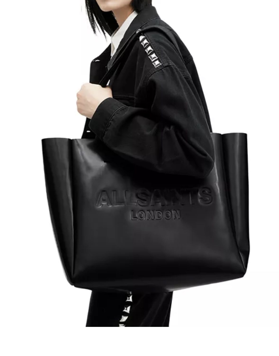 AllSaints Izzy Embossed Logo Leather Tote Bag NWOT