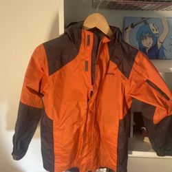 Columbia Gray/Orange Hooded Waterproof Rain Jacket Youth Kids Size M 10-12 