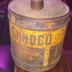 Old School Collectable 5 Gallon Original Patina Sunoco No Leak 2 Top Cap With Wooden Carry Handle 