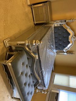 New Sterling Silver Mirrored Poster Bedroom Set - Sofa and Loveseat