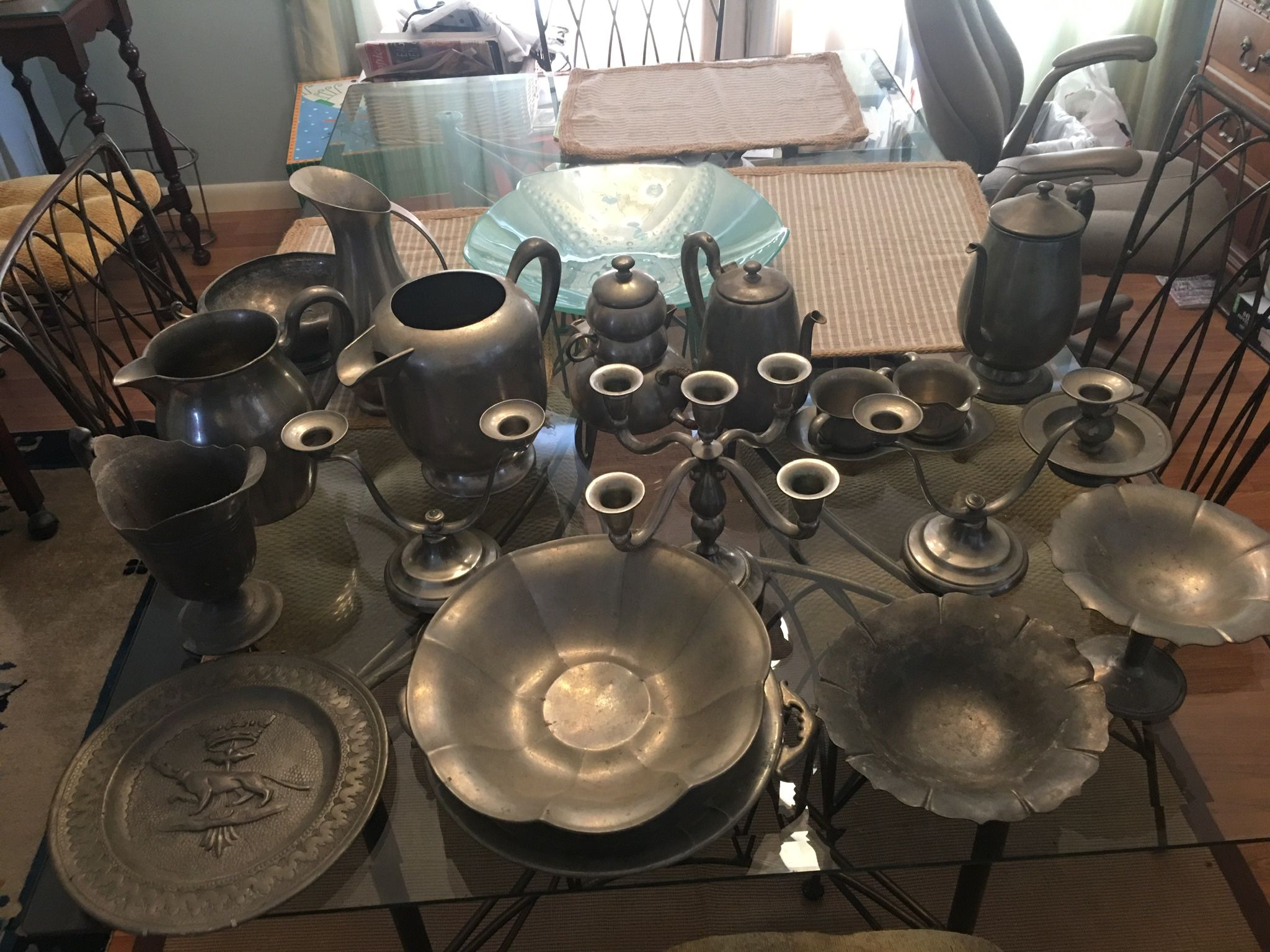 Antique Pewter Bowls Vases Candelabras Pitchers Tea Pots Coffee Pots And Much More