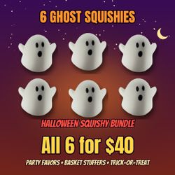 6 Halloween Ghost Squishy Toys – Spooky Bundle