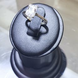 Sterling Silver Rectangular Zirconia Solitaire Ring