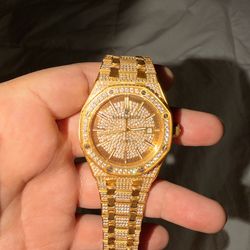 Gold Iced Out Diamond AP Watch