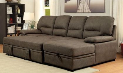 Brand New Brown Sectional Sofa Storage Sleeper