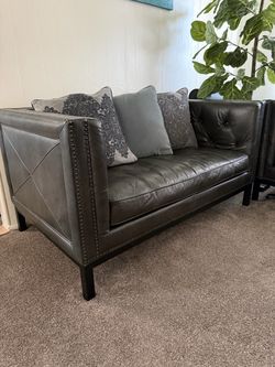 2-Piece Black Leather Sofa Set