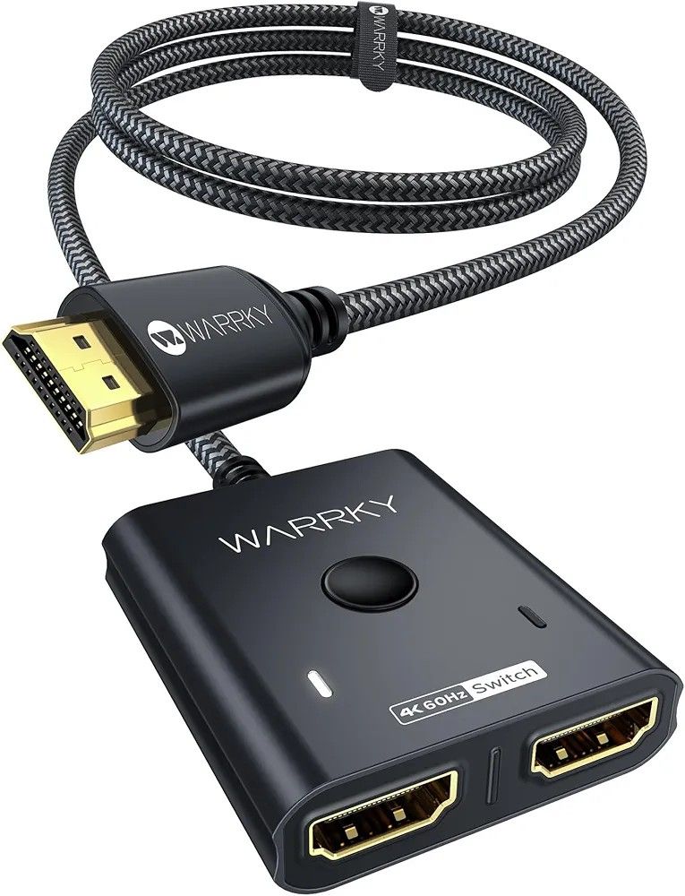 HDMI Switch 2 in 1 Out 4K@60Hz, WARRKY [3.3ft Fixed Braided HDMI Cable, Aluminum Case, HDCP 2.2] Bidirectional 2x1 Switcher (Not Splitter) Compatible 