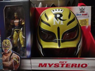 WWE Maint Event Series Rey Mysterio Wrestling Action Figure with Role Play Luchador Mask New