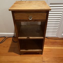 Wooden side table w/ draw and shelves