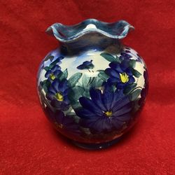 5 Inch Handmade Hand Painted Blue Ceramic Greek Floral Design Vase Imported From Greece  