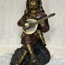 Whimsical TMS Statue of Dog Playing Guitar   Rue De Paris  Large heavy Resin!