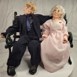 Jacqueline Ken Town Folk Old Couple on Bench Engagement Ring Proposal Life Like