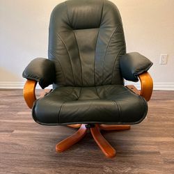 Vintage Mid Century Style Green Leather Wood Chair