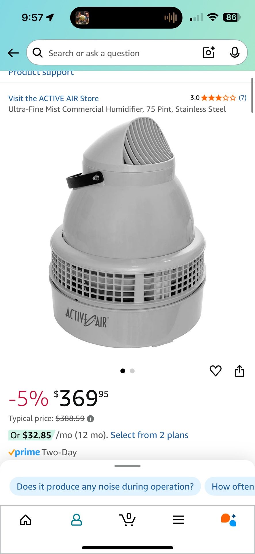 Active Air - Ultra-Fine Mist Commercial Humidifier, 75 Pint, Stainless Steel