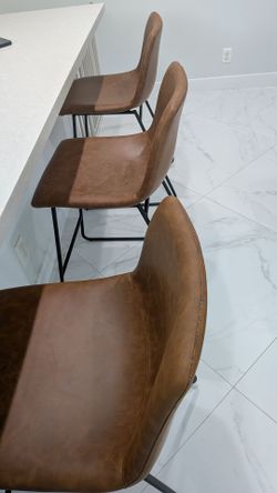 Set of 3 Cognac Faux Leather Counter Stools - Modern/Industrial