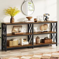 -Tier Console Table, 70.9" Industrial Sofa Foyer Table For Living Room 