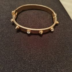 Vintage Gold Tone Crystal Studs Hinged Bangle Bracelet
