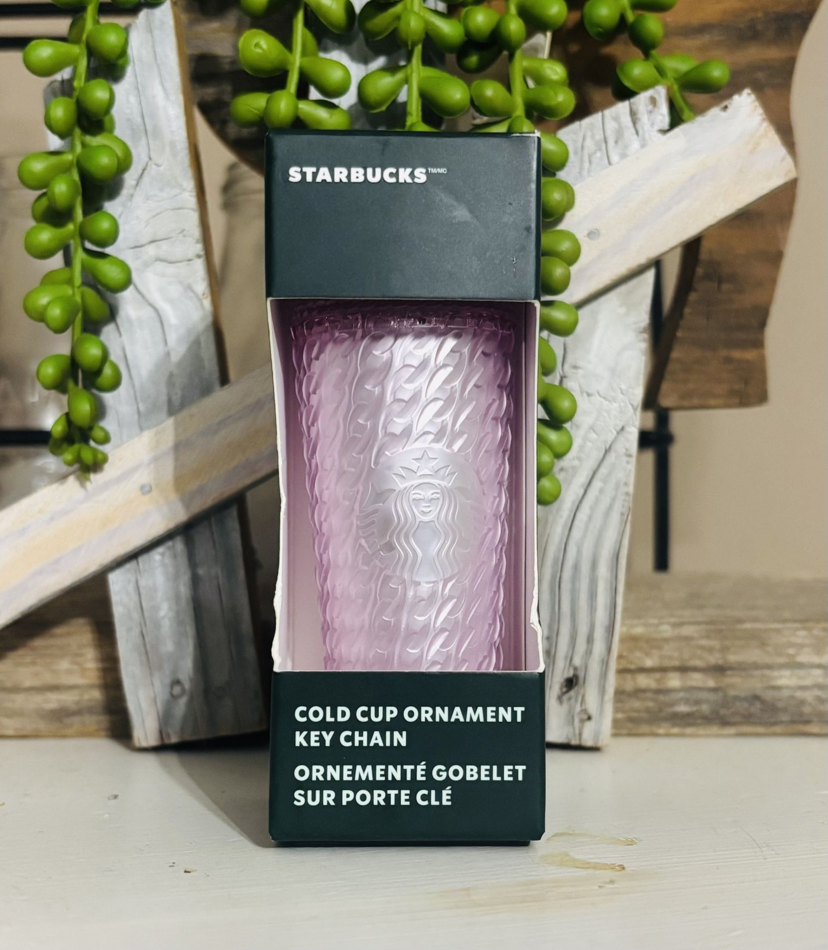 Starbucks pink soft-touch chain link cold cup keychain/ornament
