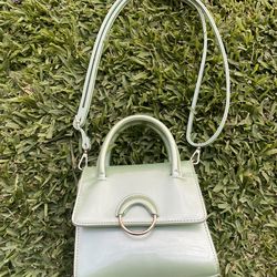 Sage Green Mini Top Handle Crossbody Bag Glossy Patent Purse