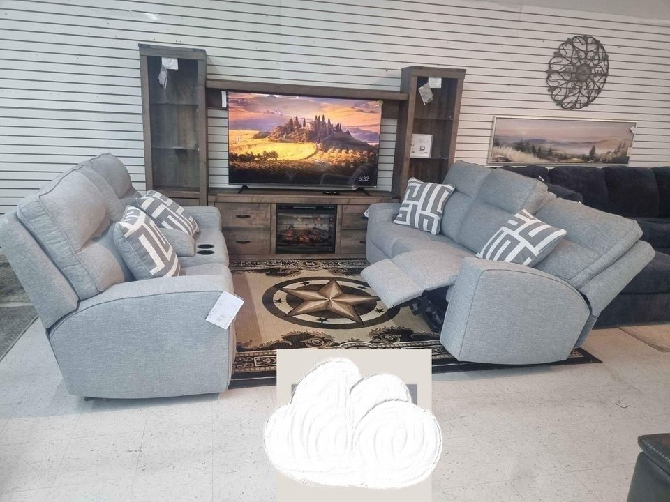 🦋Brand New ▪️ $19 Down Payment Finance ▪️▪️Biscoe Pewter Reclining Sofa & Loveseat ⭕▪️# Sofa # Loveseat # Couch # Living Room Set Options Available