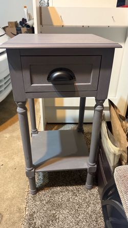 Gray Wood Nightstand with Drawer and Shelf