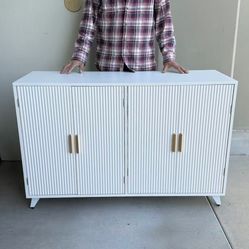 New In Box 47x16x32 Inch Tall 4 Door Modern Design Contemporary Heavy Duty Buffet Cabinet White Color Adjustable Shelves 