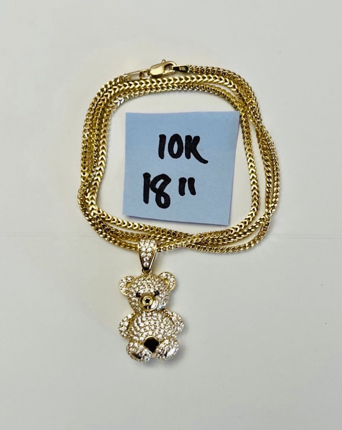 10K Yellow Gold Franco Chain and Pendant CUBIC ZIRCONIUM STONES FOR WEDDING 18 Inches Long