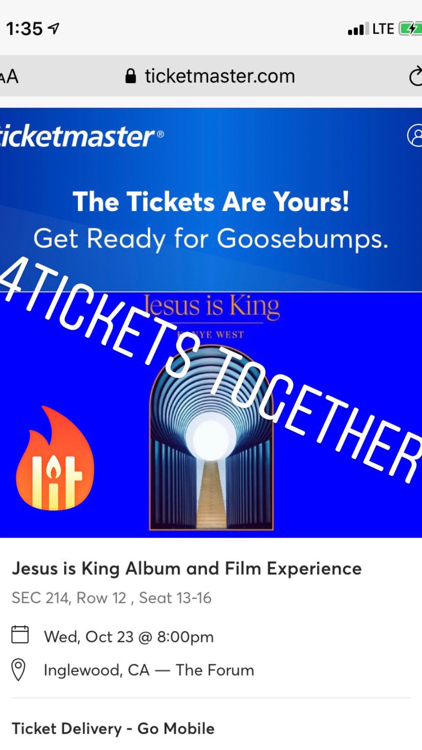 👑 Kanye West Jesus is King Album Film Experience 4 TICKETS Sec 214 10/23 Inglewood CA