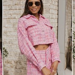 Pink tweed Jacket And Skort Set 