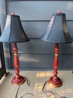 Pair of Red and Gold Table Lamps