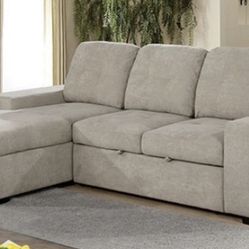Light Grey Pullout Sectional W/ Storage In Chaise Brand New In Box 