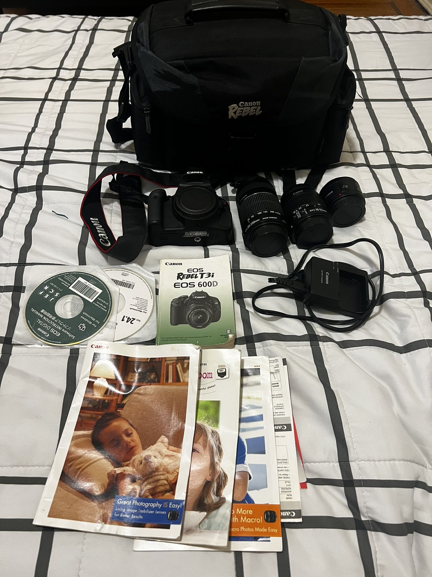 For Sale: Canon Rebel T3i + 50mm + 18-55mm + 55-250mm Lenses! 📸