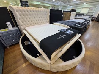 Brigitte Velvet Round Platform Storage Bed Button Tuft, nailhead trim Color Options Only $39 Down Payment 👉 PLEASE ASK FOR JON GREEN WHEN YOU ARRIVE!