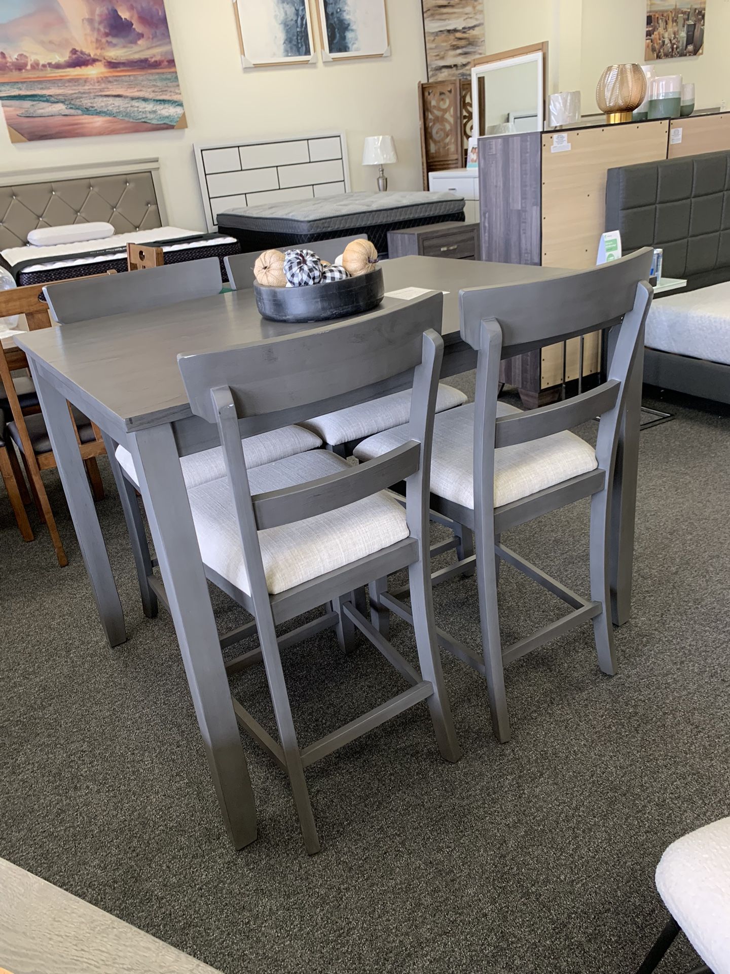 Grey Wooden Counter Height Dining Set 