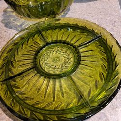 Large Green Glassware 1960s Vintage Indiana Glass Anchor Hocking Divided Dish Platter 13" Large