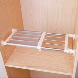 Closet Tension Shelf & Rod Expandable Metal Storage Rack Adjustable Organizer DIY Divider Separator for Cabinet Wardrobe Cupboard Kitchen 15-24 inches